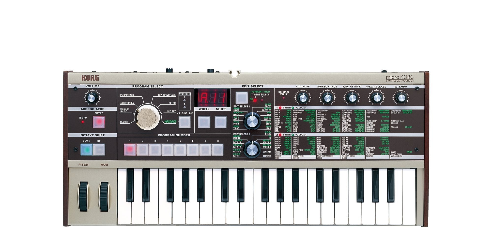 Korg microKORG Compact Analog Modeling Synthesizer w/Vocoder Mini Mic, 4 Voices and 6-step Arpeggiator